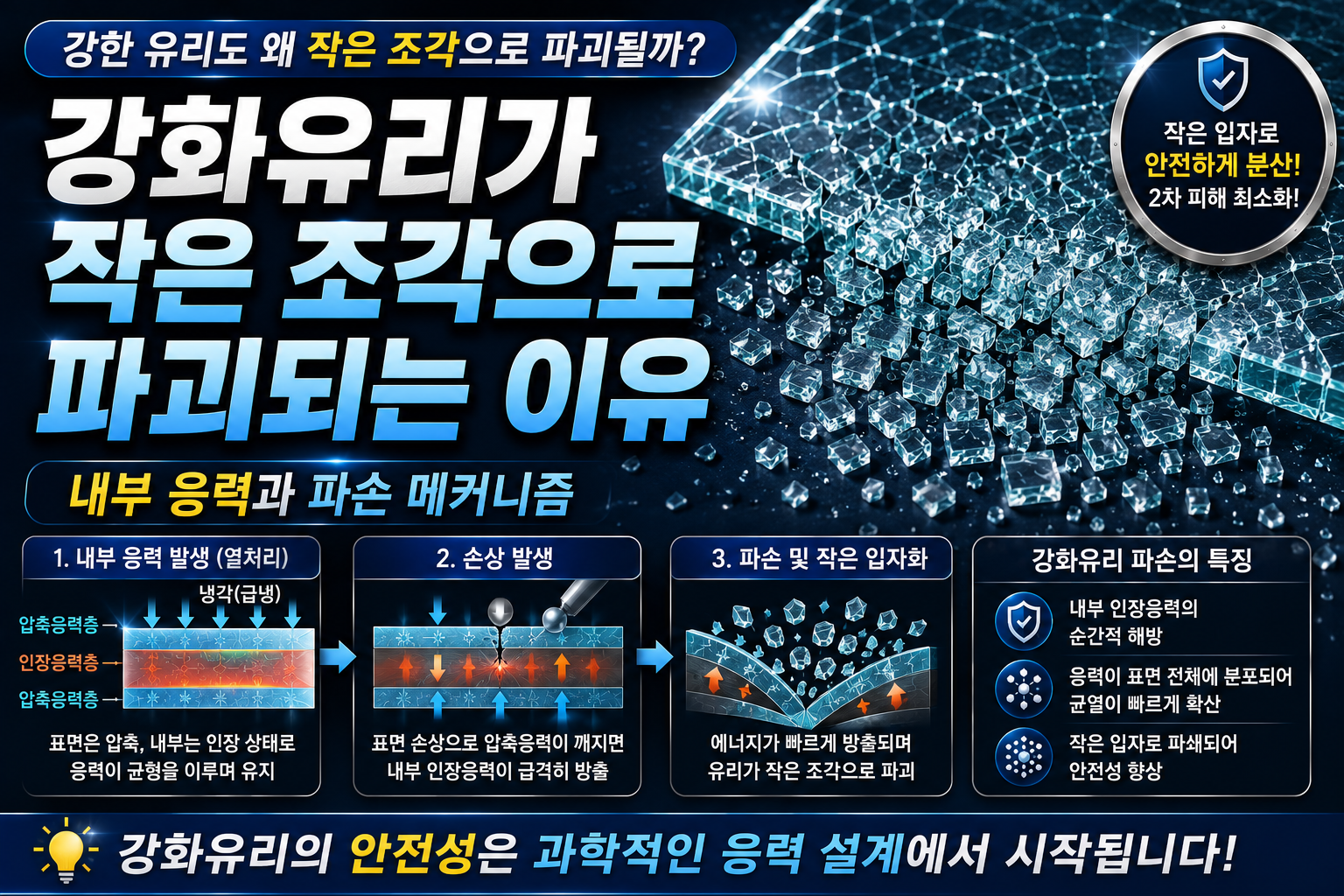 강화유리가 작은 조각으로 파괴되는 이유