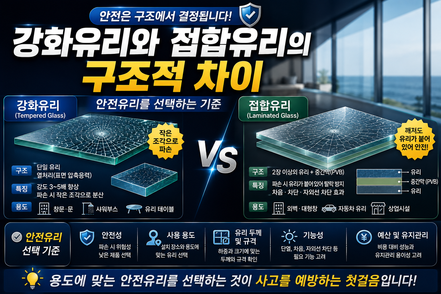 강화유리와 접합유리의 구조적 차이