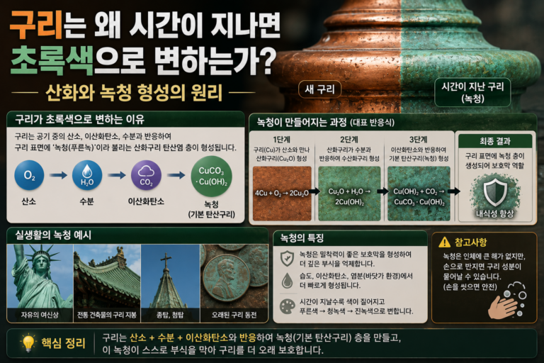 구리는 왜 시간이 지나면 초록색으로 변하는가