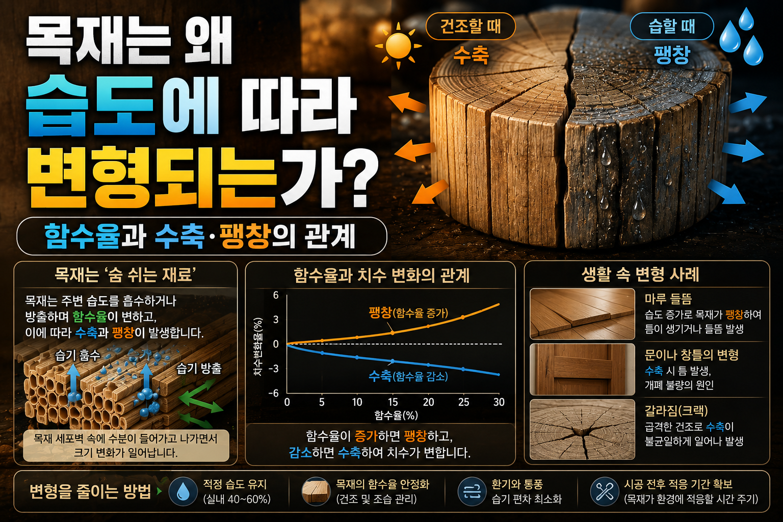 목재는 왜 습도에 따라 변형되는가