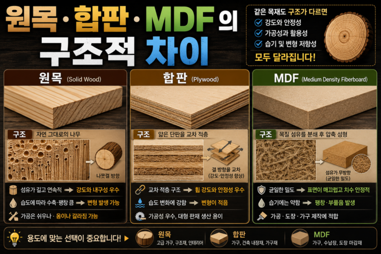 원목·합판·MDF의 구조적 차이