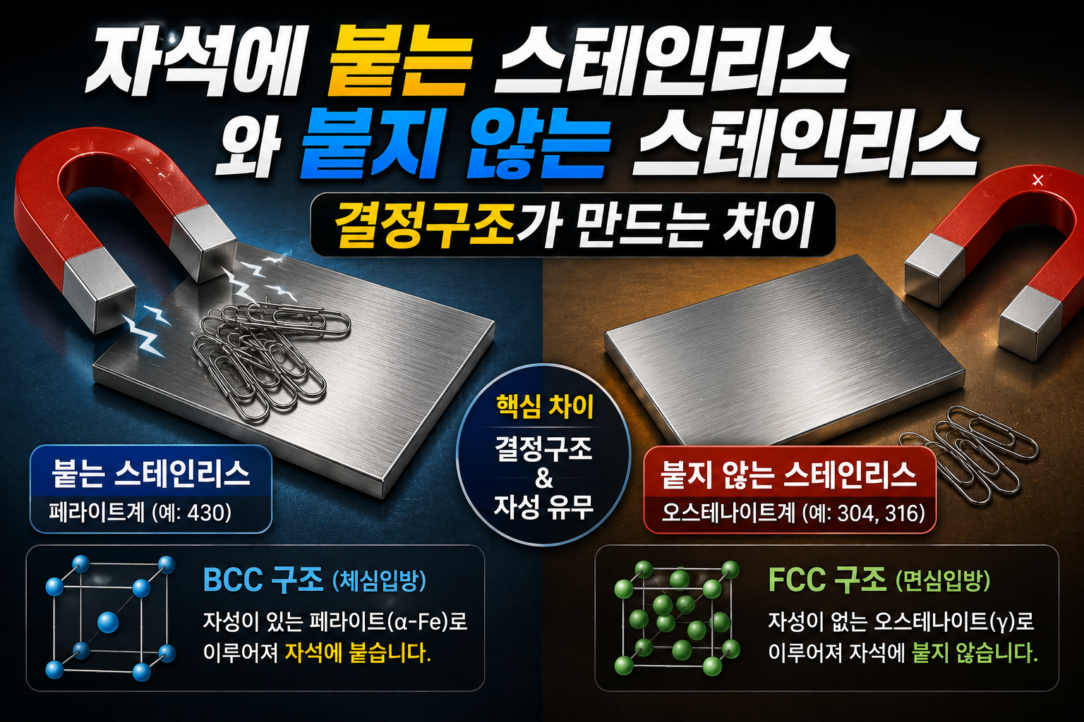 자석에 붙는 스테인리스와 붙지 않는 스테인리스